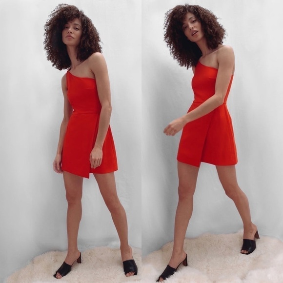 French Connection Whisper One-Shoulder Envelope Minidress In Color Flame Size 0 - Picture 5 of 12